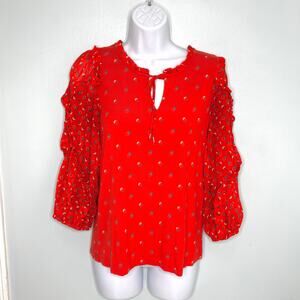 Anthro Maeve Jacquin Red Printed Peasant Blouse - XS